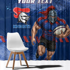 Personalised Newcastle Knights Rugby Window Curtain Newy Warrior Mascot - Sporty Splash Art Style