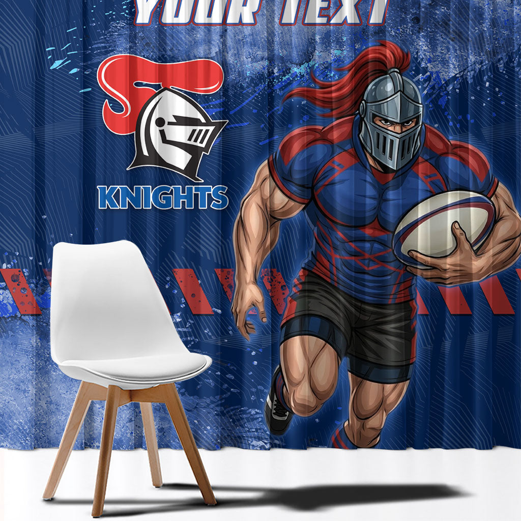 Personalised Newcastle Knights Rugby Window Curtain Newy Warrior Mascot - Sporty Splash Art Style