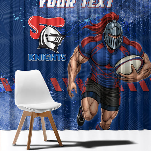 Personalised Newcastle Knights Rugby Window Curtain Newy Warrior Mascot - Sporty Splash Art Style