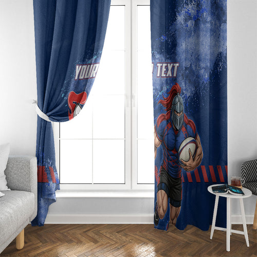 Personalised Newcastle Knights Rugby Window Curtain Newy Warrior Mascot - Sporty Splash Art Style
