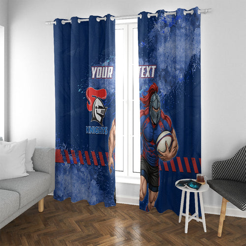 Personalised Newcastle Knights Rugby Window Curtain Newy Warrior Mascot - Sporty Splash Art Style