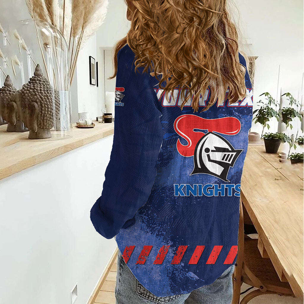 Personalised Newcastle Knights Rugby Women Casual Shirt Newy Warrior Mascot - Sporty Splash Art Style