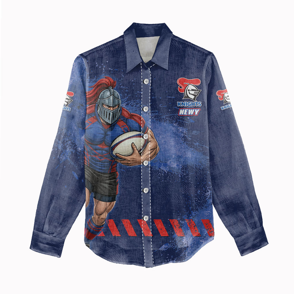 Personalised Newcastle Knights Rugby Women Casual Shirt Newy Warrior Mascot - Sporty Splash Art Style