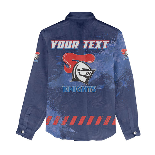 Personalised Newcastle Knights Rugby Women Casual Shirt Newy Warrior Mascot - Sporty Splash Art Style
