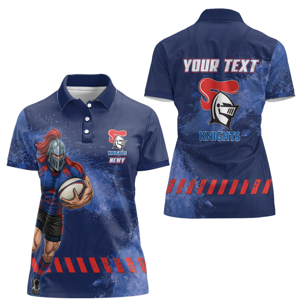 Personalised Newcastle Knights Rugby Women Polo Shirt Newy Warrior Mascot - Sporty Splash Art Style