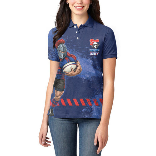 Personalised Newcastle Knights Rugby Women Polo Shirt Newy Warrior Mascot - Sporty Splash Art Style