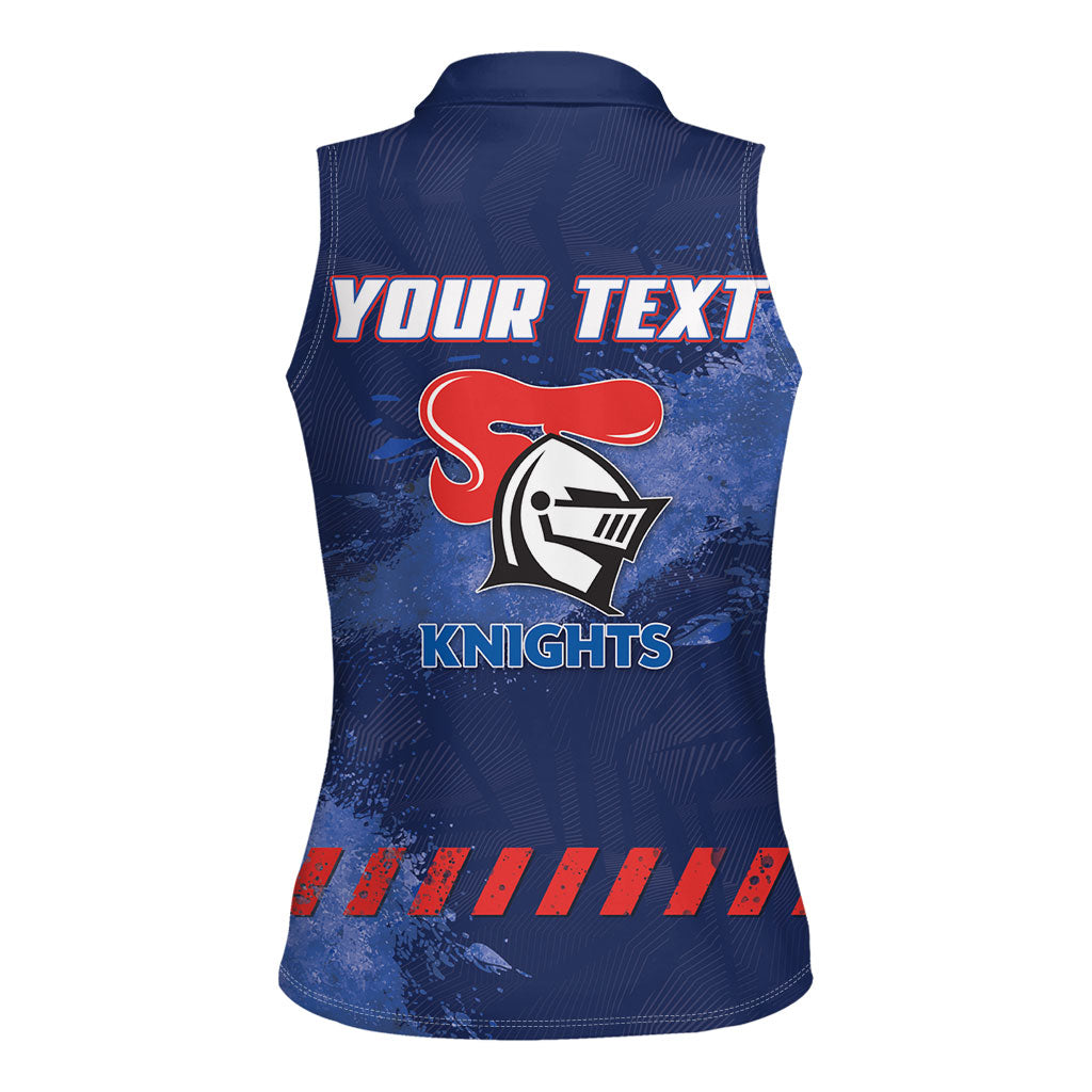 Personalised Newcastle Knights Rugby Women Sleeveless Polo Shirt Newy Warrior Mascot - Sporty Splash Art Style