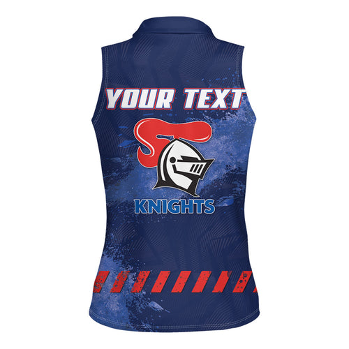 Personalised Newcastle Knights Rugby Women Sleeveless Polo Shirt Newy Warrior Mascot - Sporty Splash Art Style