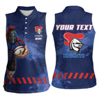 Personalised Newcastle Knights Rugby Women Sleeveless Polo Shirt Newy Warrior Mascot - Sporty Splash Art Style