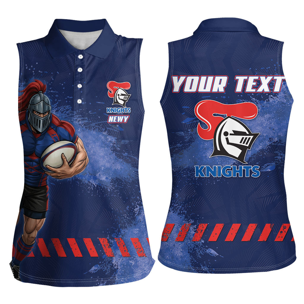 Personalised Newcastle Knights Rugby Women Sleeveless Polo Shirt Newy Warrior Mascot - Sporty Splash Art Style