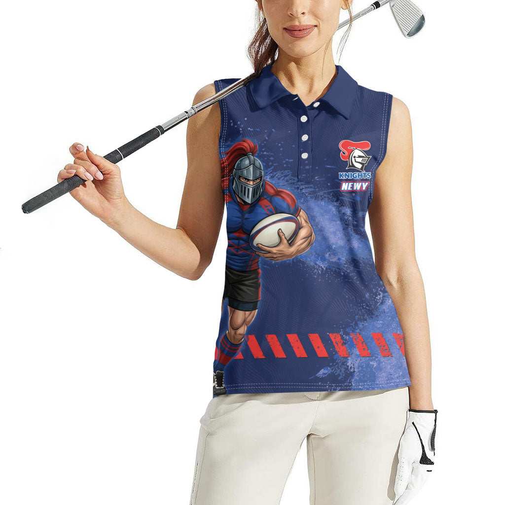 Personalised Newcastle Knights Rugby Women Sleeveless Polo Shirt Newy Warrior Mascot - Sporty Splash Art Style