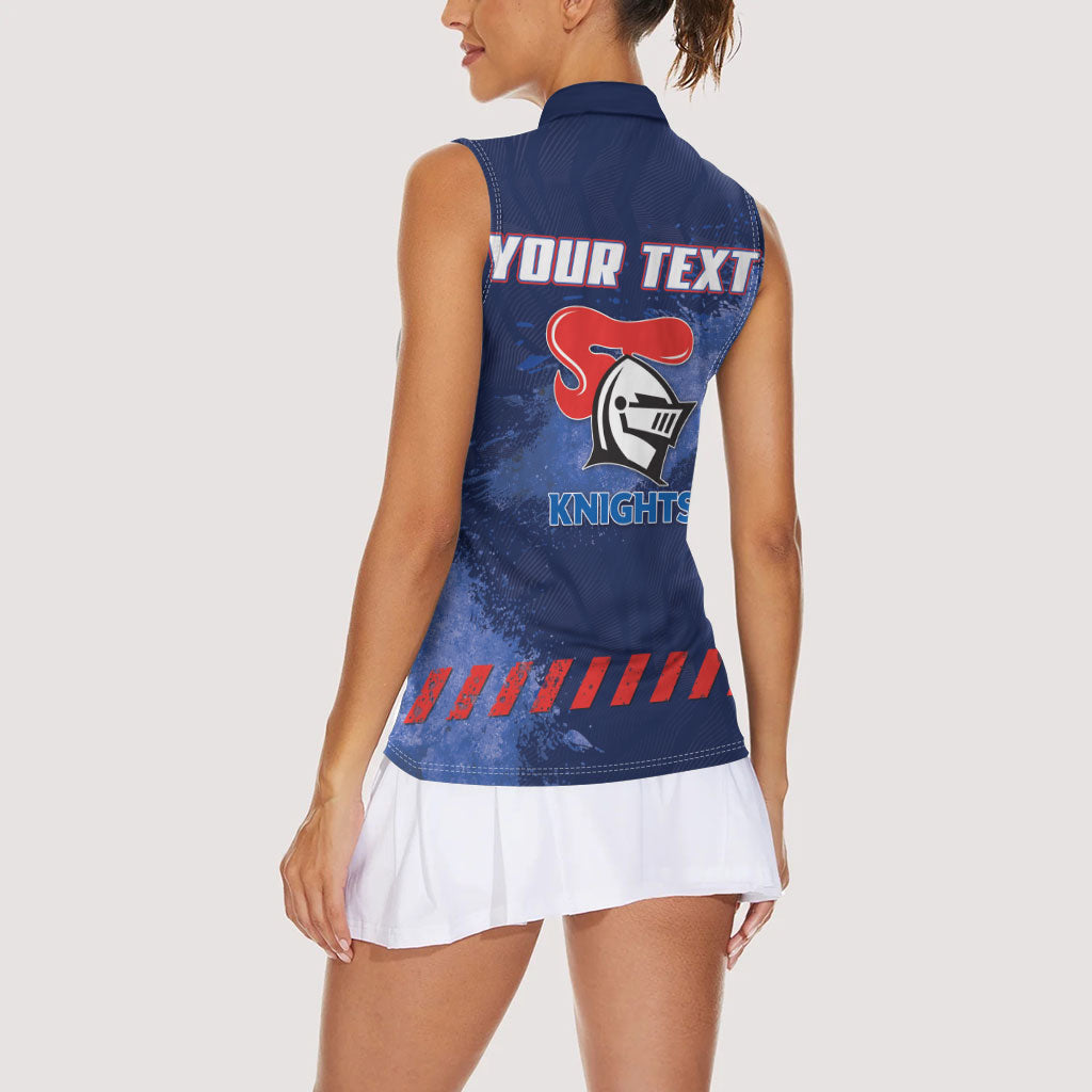 Personalised Newcastle Knights Rugby Women Sleeveless Polo Shirt Newy Warrior Mascot - Sporty Splash Art Style