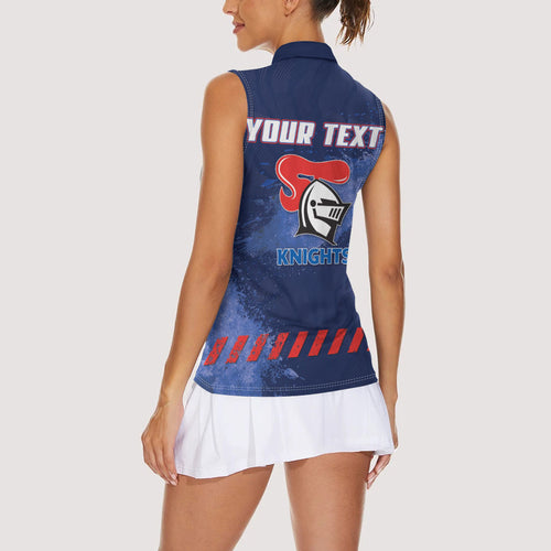 Personalised Newcastle Knights Rugby Women Sleeveless Polo Shirt Newy Warrior Mascot - Sporty Splash Art Style