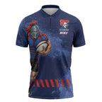 Personalised Newcastle Knights Rugby Zipper Polo Shirt Newy Warrior Mascot - Sporty Splash Art Style