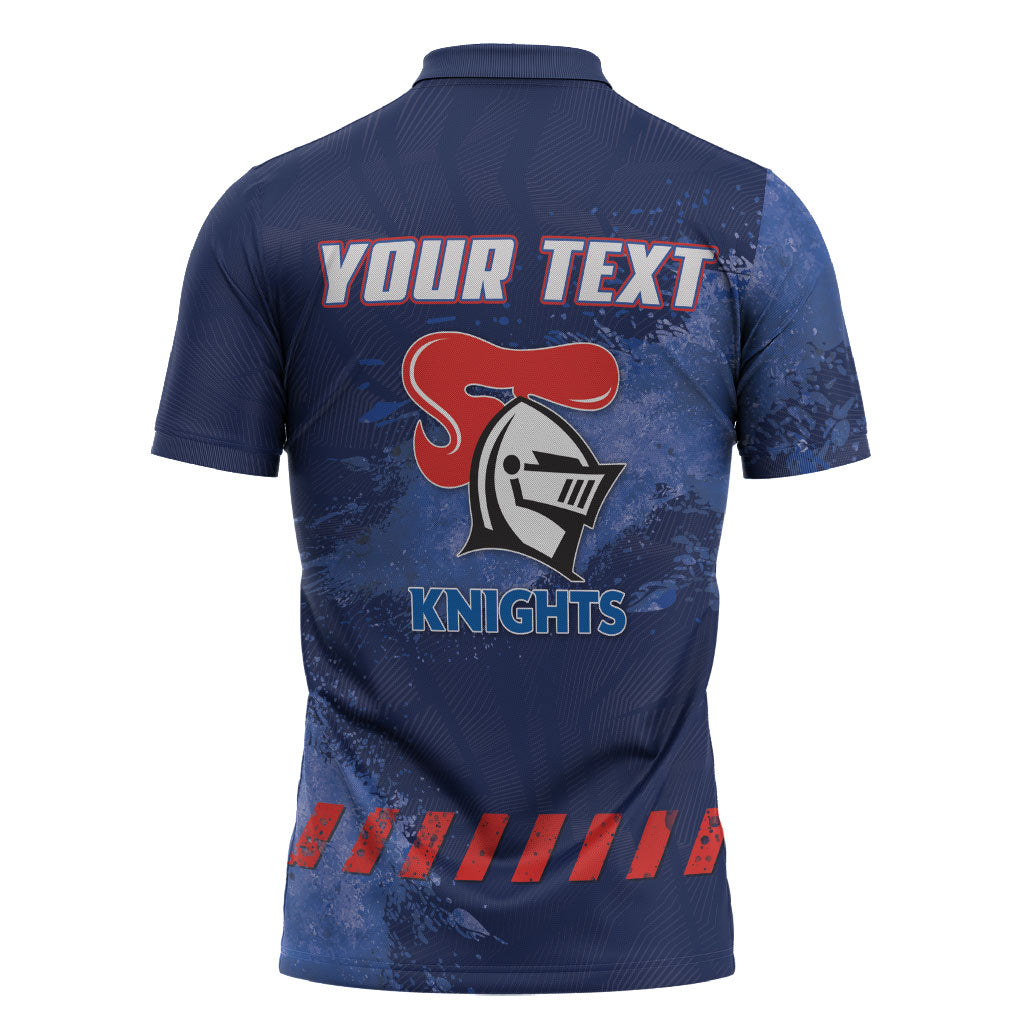 Personalised Newcastle Knights Rugby Zipper Polo Shirt Newy Warrior Mascot - Sporty Splash Art Style