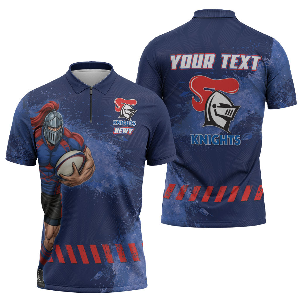 Personalised Newcastle Knights Rugby Zipper Polo Shirt Newy Warrior Mascot - Sporty Splash Art Style