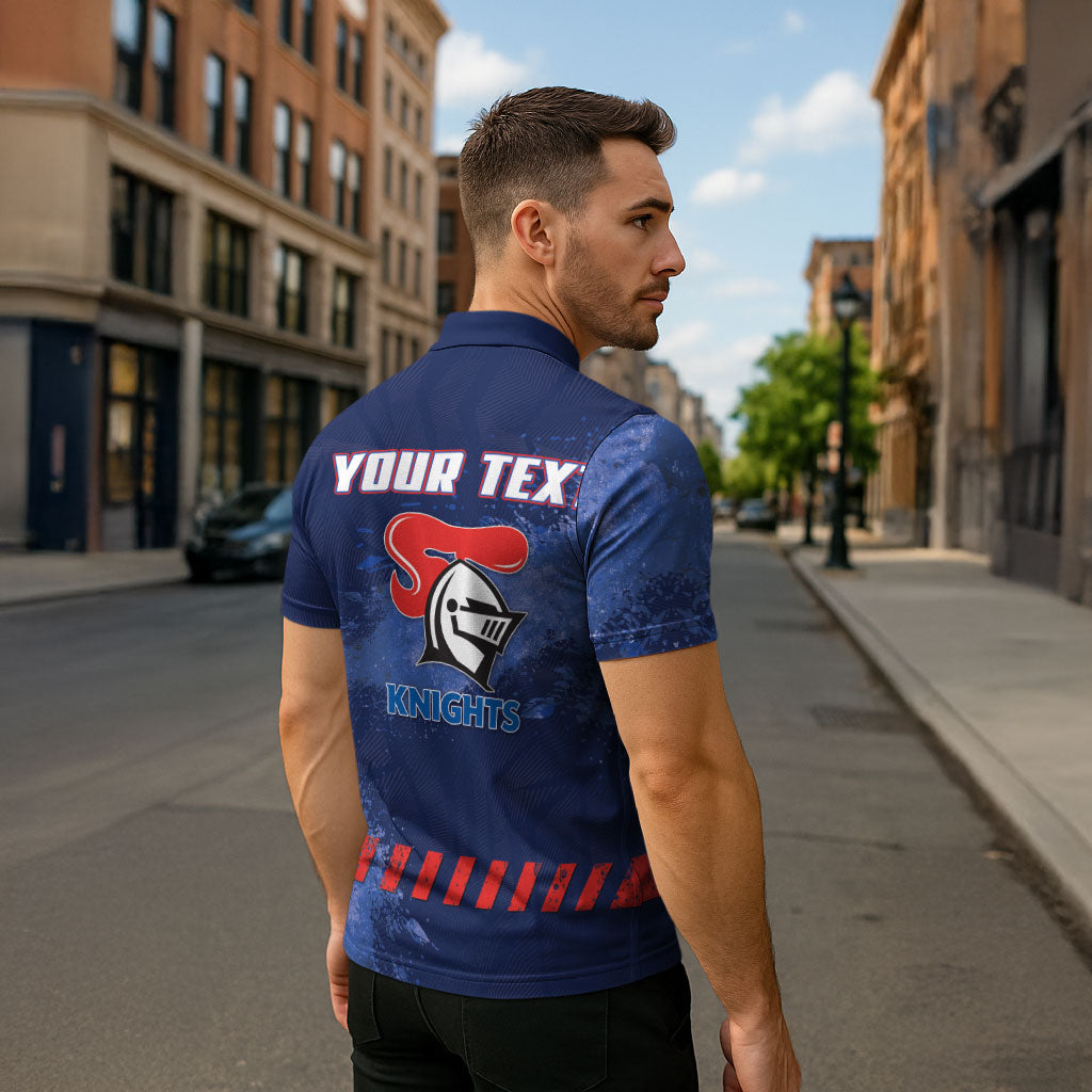 Personalised Newcastle Knights Rugby Zipper Polo Shirt Newy Warrior Mascot - Sporty Splash Art Style