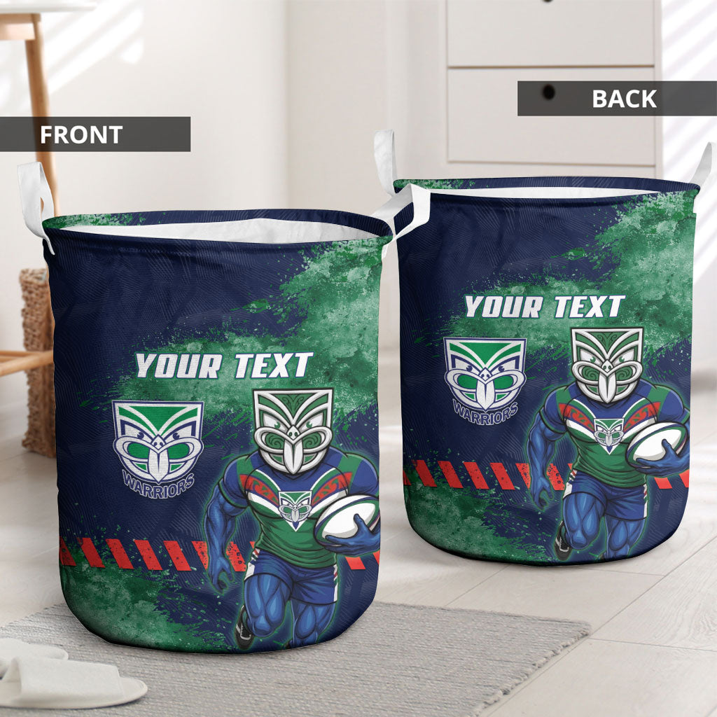 Personalised New Zealand Warriors Rugby Laundry Basket Maori The Wahs Mascot - Sporty Splash Art Style