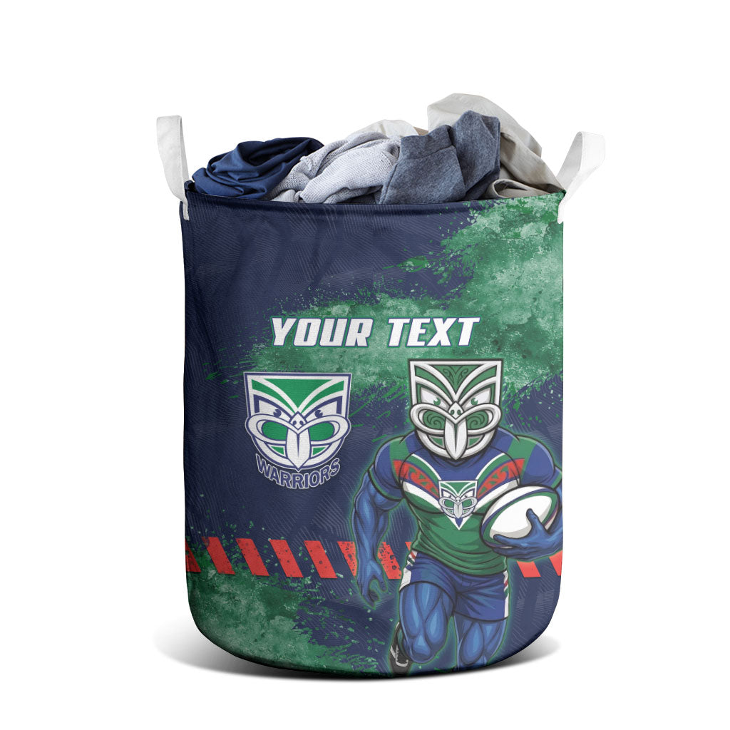 Personalised New Zealand Warriors Rugby Laundry Basket Maori The Wahs Mascot - Sporty Splash Art Style
