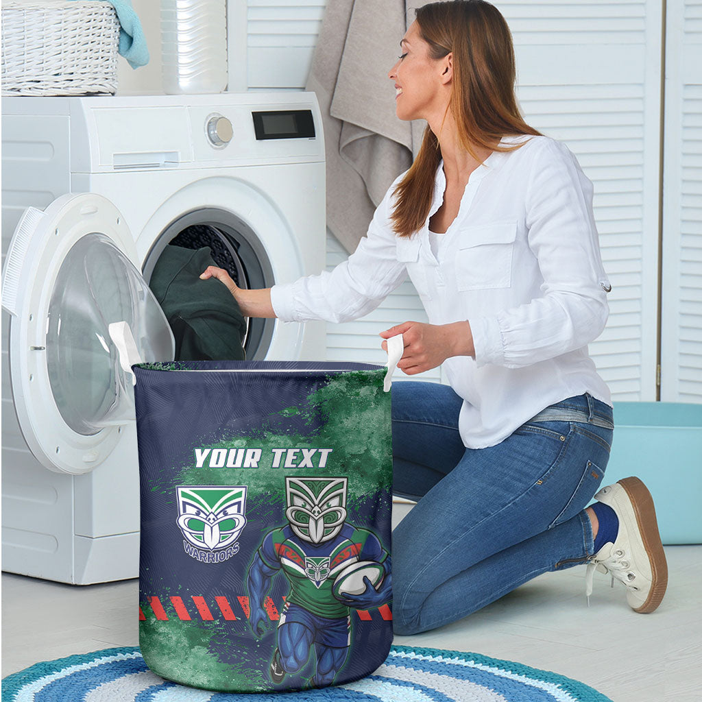 Personalised New Zealand Warriors Rugby Laundry Basket Maori The Wahs Mascot - Sporty Splash Art Style