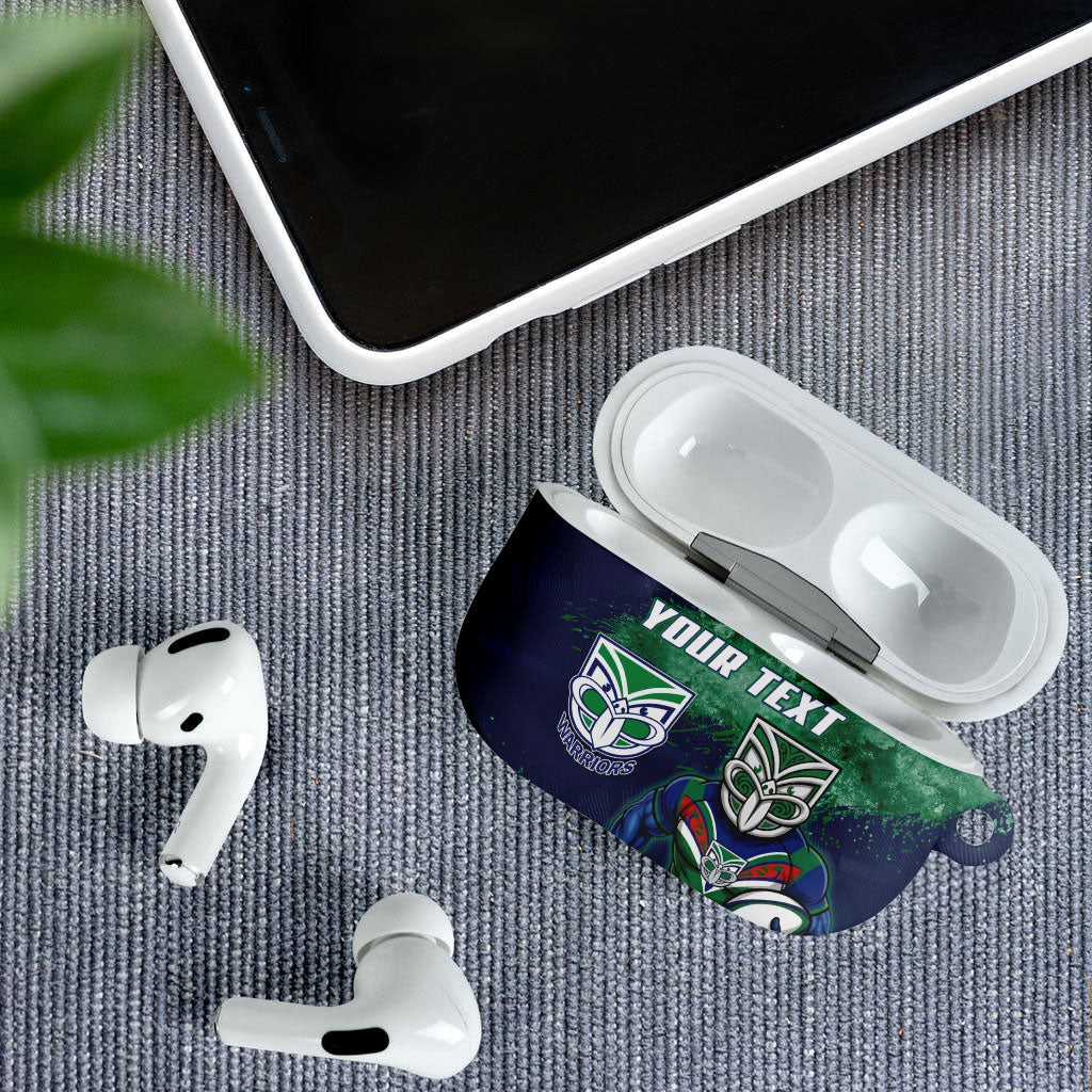 Personalised New Zealand Warriors Rugby AirPods Case Maori The Wahs Mascot - Sporty Splash Art Style