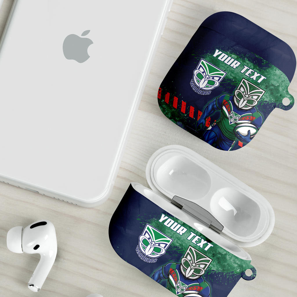 Personalised New Zealand Warriors Rugby AirPods Case Maori The Wahs Mascot - Sporty Splash Art Style