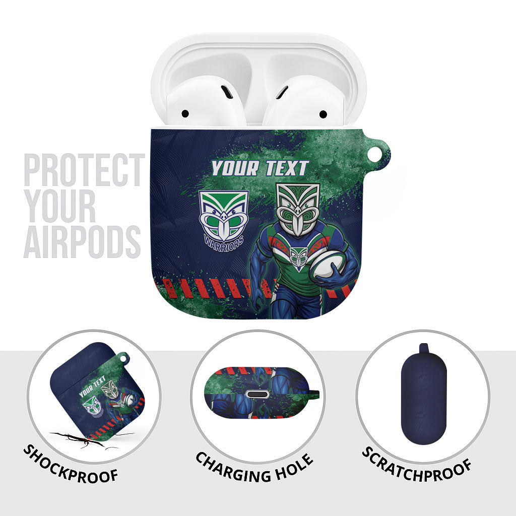 Personalised New Zealand Warriors Rugby AirPods Case Maori The Wahs Mascot - Sporty Splash Art Style