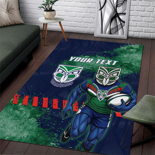 Personalised New Zealand Warriors Rugby Area Rug Maori The Wahs Mascot - Sporty Splash Art Style