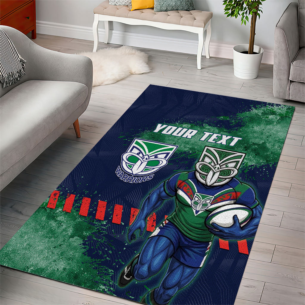 Personalised New Zealand Warriors Rugby Area Rug Maori The Wahs Mascot - Sporty Splash Art Style