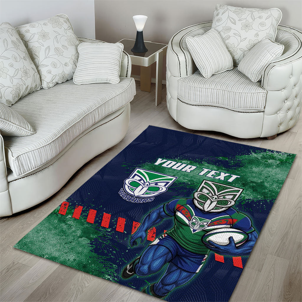 Personalised New Zealand Warriors Rugby Area Rug Maori The Wahs Mascot - Sporty Splash Art Style