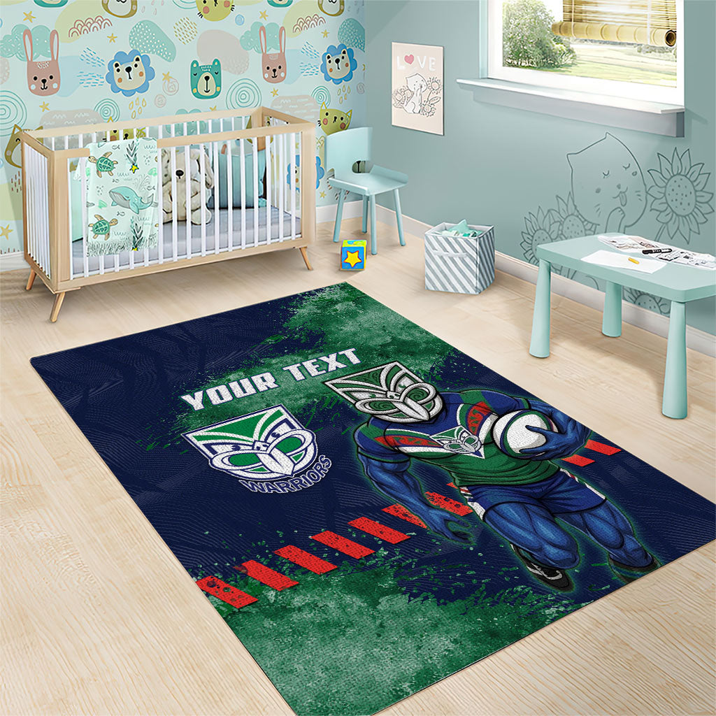 Personalised New Zealand Warriors Rugby Area Rug Maori The Wahs Mascot - Sporty Splash Art Style