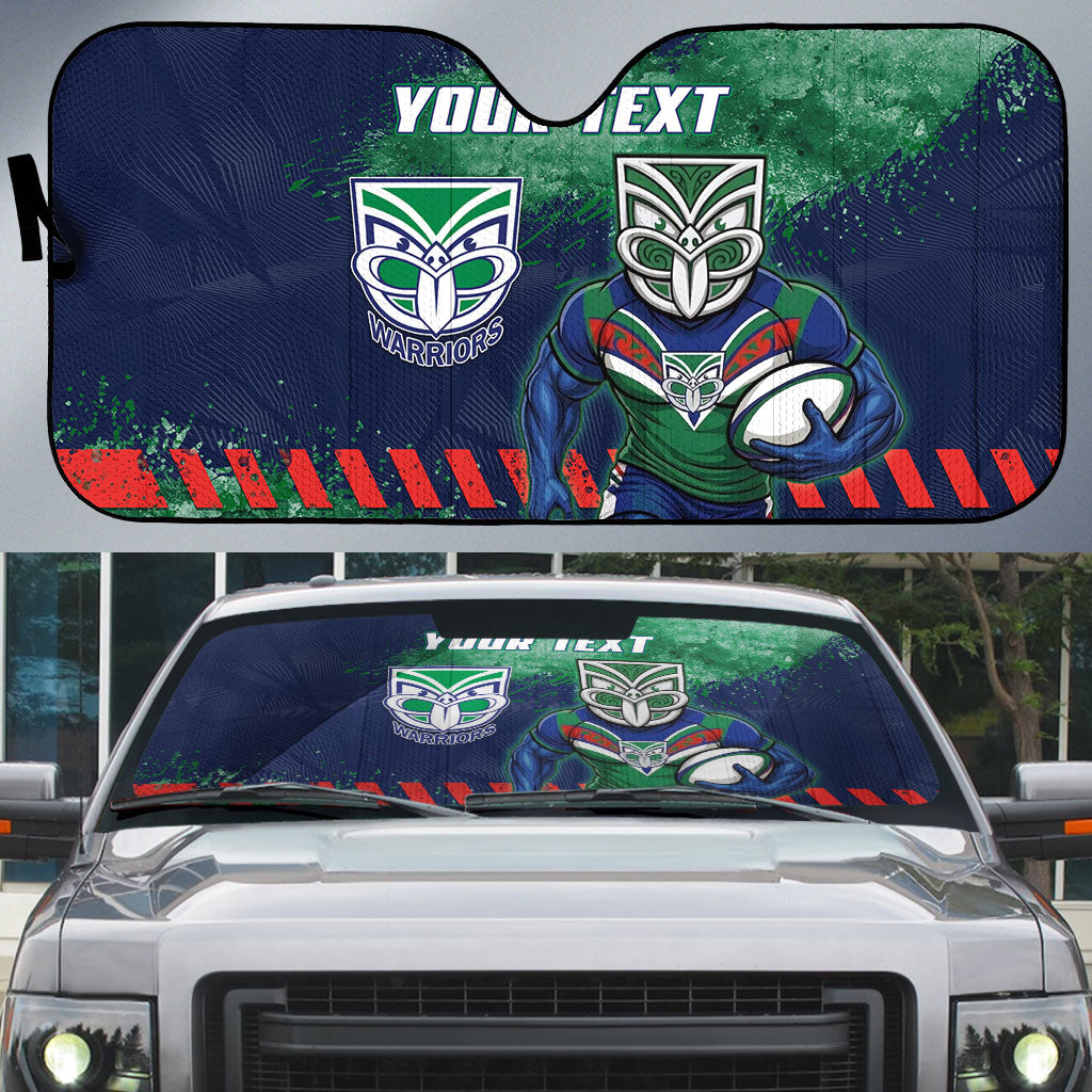 Personalised New Zealand Warriors Rugby Auto Sun Shade Maori The Wahs Mascot - Sporty Splash Art Style