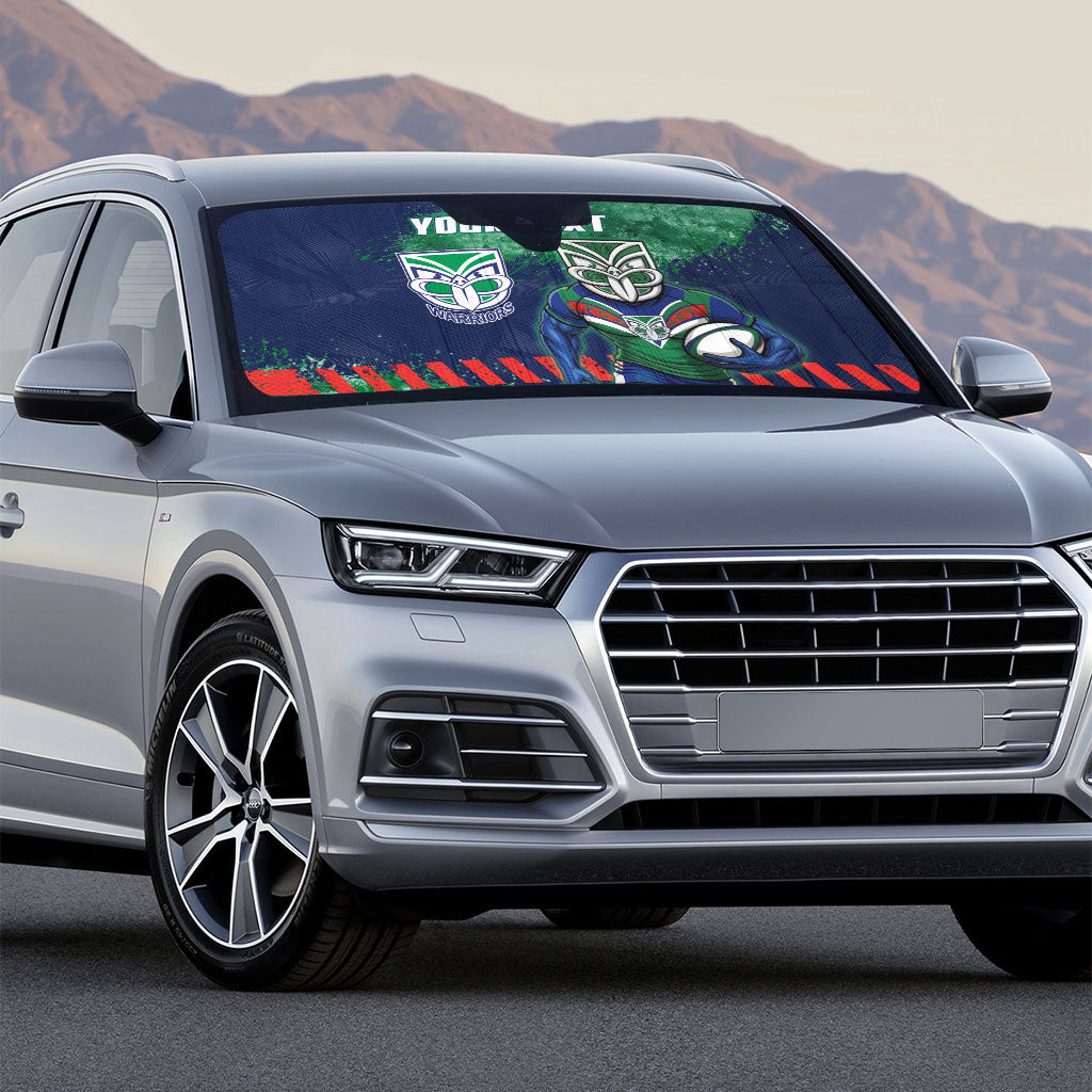 Personalised New Zealand Warriors Rugby Auto Sun Shade Maori The Wahs Mascot - Sporty Splash Art Style