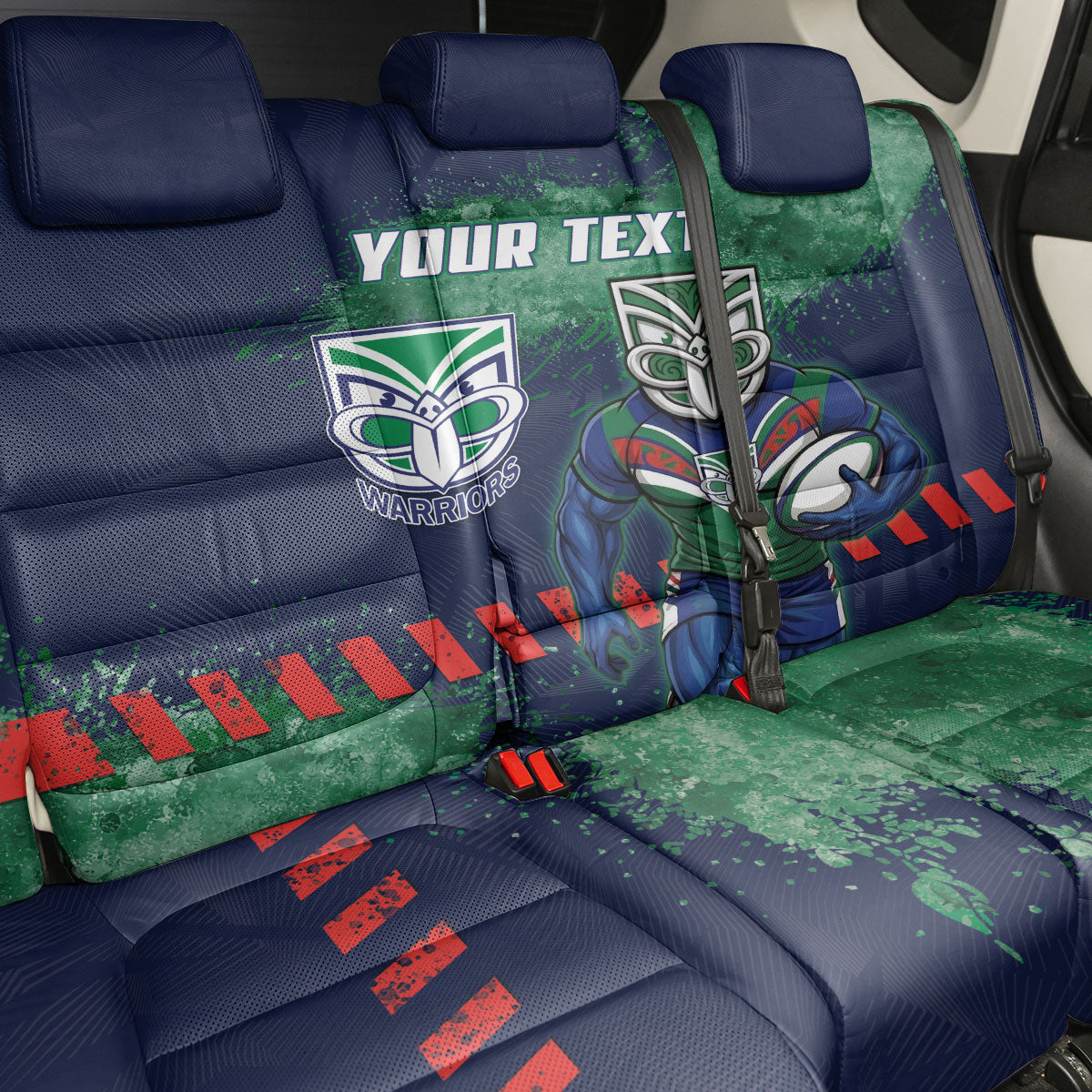 Personalised New Zealand Warriors Rugby Back Car Seat Cover Maori The Wahs Mascot - Sporty Splash Art Style