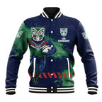Personalised New Zealand Warriors Rugby Baseball Jacket Maori The Wahs Mascot - Sporty Splash Art Style