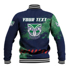 Personalised New Zealand Warriors Rugby Baseball Jacket Maori The Wahs Mascot - Sporty Splash Art Style
