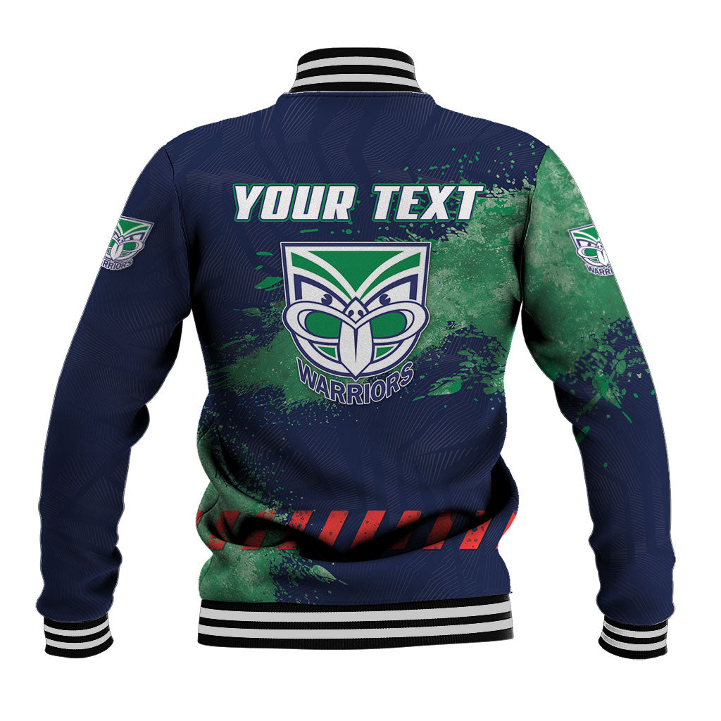 Personalised New Zealand Warriors Rugby Baseball Jacket Maori The Wahs Mascot - Sporty Splash Art Style
