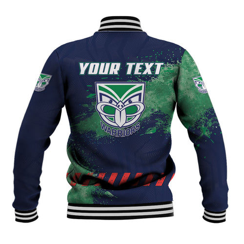 Personalised New Zealand Warriors Rugby Baseball Jacket Maori The Wahs Mascot - Sporty Splash Art Style