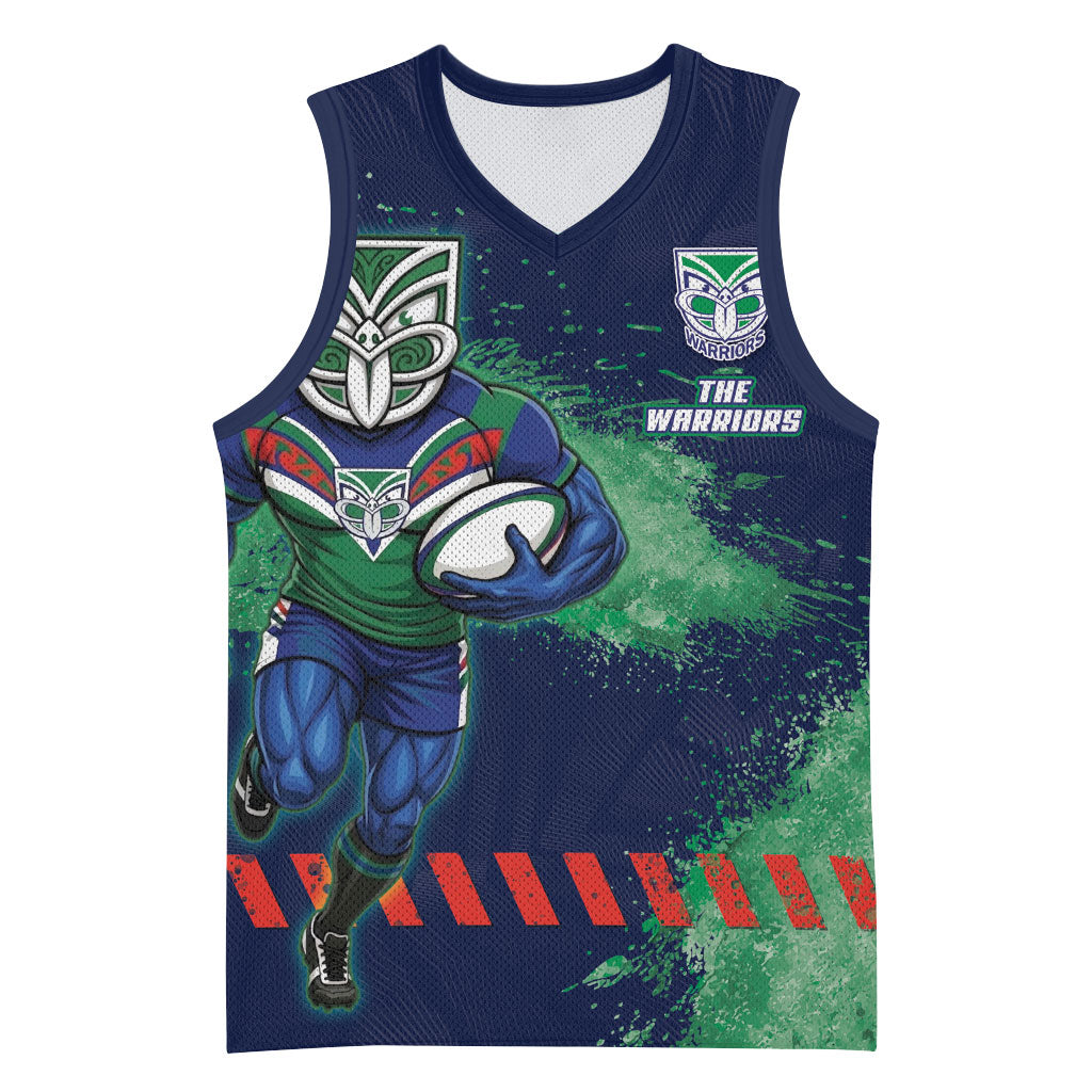 Personalised New Zealand Warriors Rugby Basketball Jersey Maori The Wahs Mascot - Sporty Splash Art Style