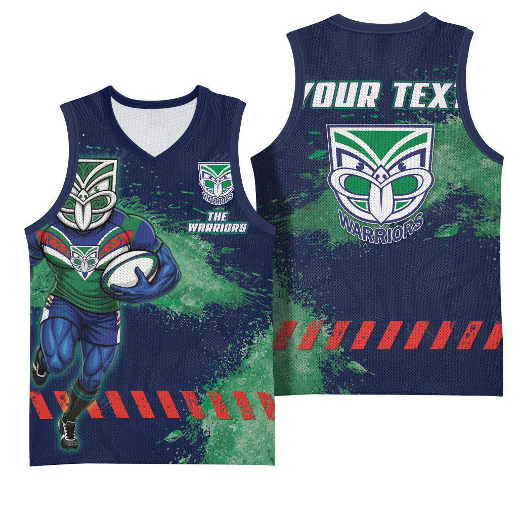 Personalised New Zealand Warriors Rugby Basketball Jersey Maori The Wahs Mascot - Sporty Splash Art Style
