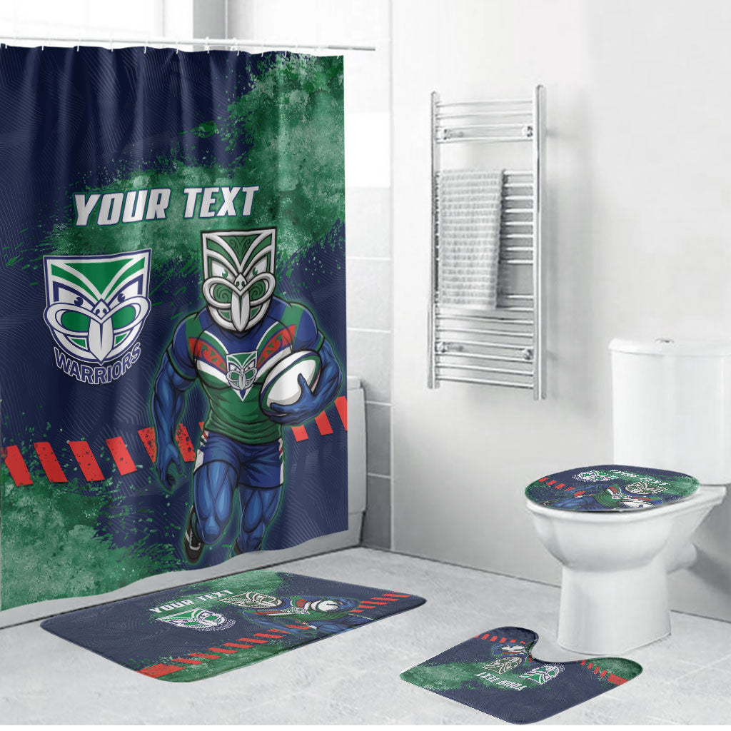 Personalised New Zealand Warriors Rugby Bathroom Set Maori The Wahs Mascot - Sporty Splash Art Style