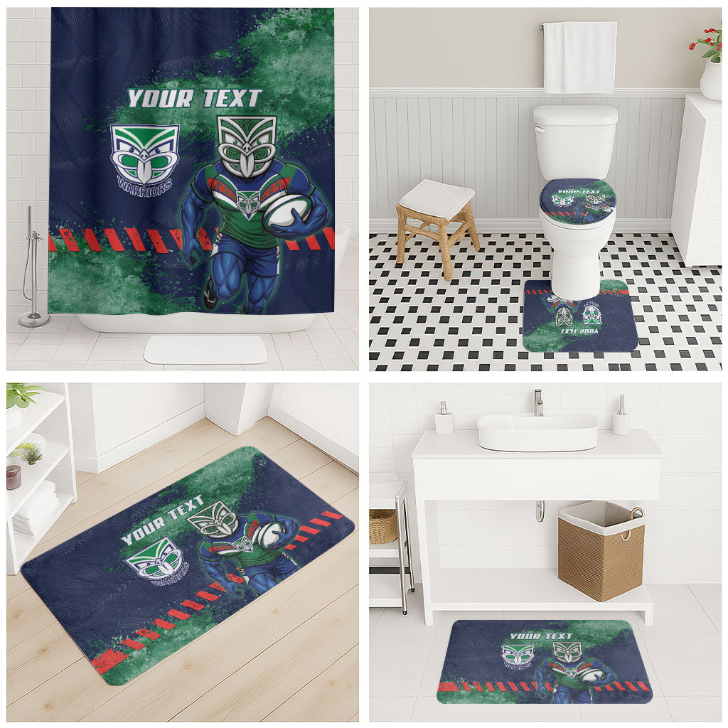Personalised New Zealand Warriors Rugby Bathroom Set Maori The Wahs Mascot - Sporty Splash Art Style