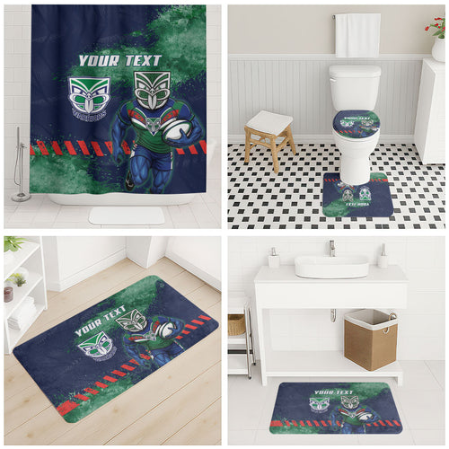 Personalised New Zealand Warriors Rugby Bathroom Set Maori The Wahs Mascot - Sporty Splash Art Style