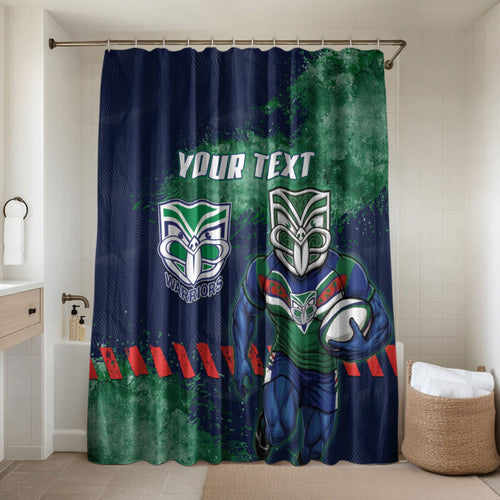 Personalised New Zealand Warriors Rugby Bathroom Set Maori The Wahs Mascot - Sporty Splash Art Style
