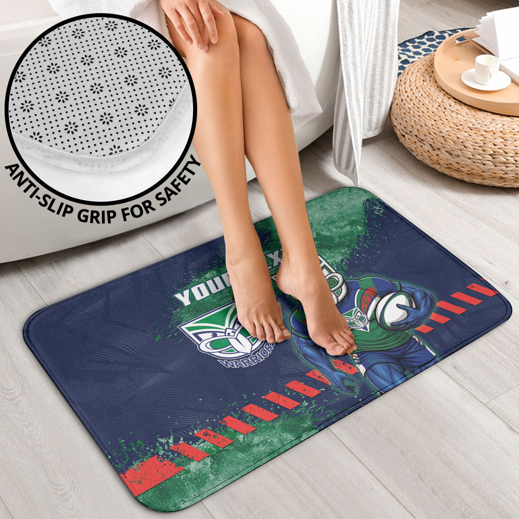 Personalised New Zealand Warriors Rugby Bathroom Set Maori The Wahs Mascot - Sporty Splash Art Style