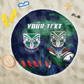 Personalised New Zealand Warriors Rugby Beach Blanket Maori The Wahs Mascot - Sporty Splash Art Style