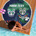 Personalised New Zealand Warriors Rugby Beach Blanket Maori The Wahs Mascot - Sporty Splash Art Style