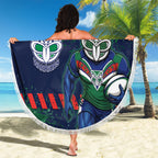 Personalised New Zealand Warriors Rugby Beach Blanket Maori The Wahs Mascot - Sporty Splash Art Style