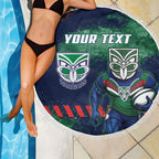 Personalised New Zealand Warriors Rugby Beach Blanket Maori The Wahs Mascot - Sporty Splash Art Style