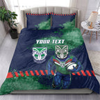 Personalised New Zealand Warriors Rugby Bedding Set Maori The Wahs Mascot - Sporty Splash Art Style